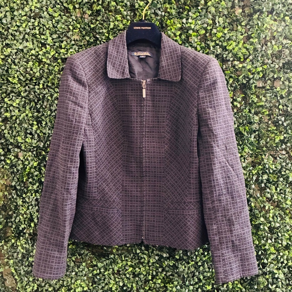 BROOKS BROTHERS $248 Blue Crosshatch Zip Front Lined Jacket